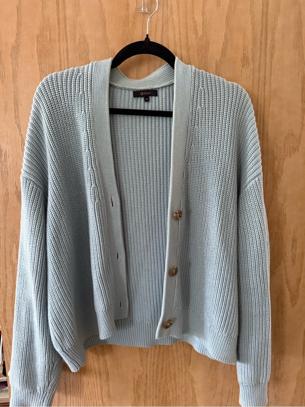 Quince Pale Blue Ribbed Button-Front Cardigan